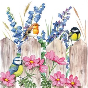 Χαρτοπετσέτα για decoupage, 1τεμ, Birds on Fence
